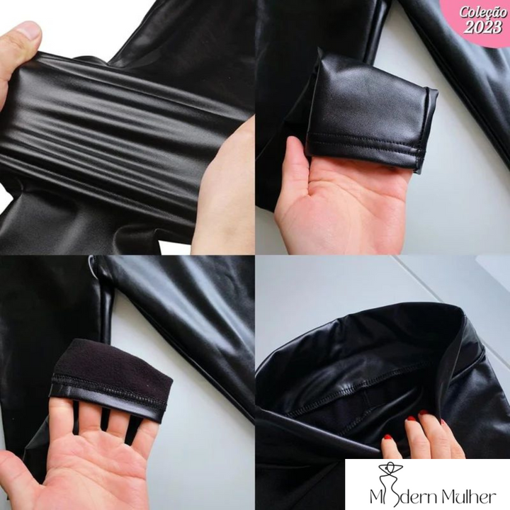 Pantalón femenino moldeador de cuero afelpado negro
