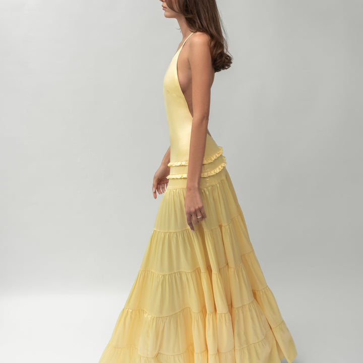 Vestido largo satinado con espalda abierta Modern Athena elegante y sensual