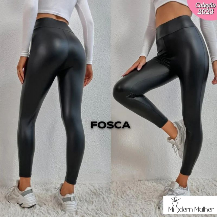 Pantalón femenino moldeador de cuero afelpado negro