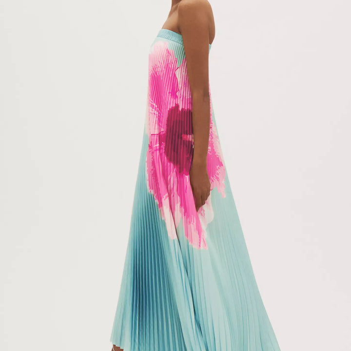 Vestido Longo Plissado Foral Modern Jasminy
