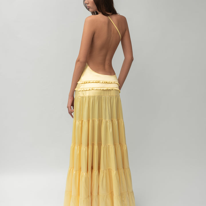 Vestido largo satinado con espalda abierta Modern Athena elegante y sensual