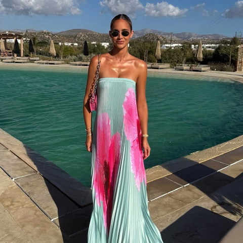 Vestido Longo Plissado Foral Modern Jasminy