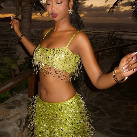 Cropped y falda de lentejuelas Modern Soleil elegante y brillante