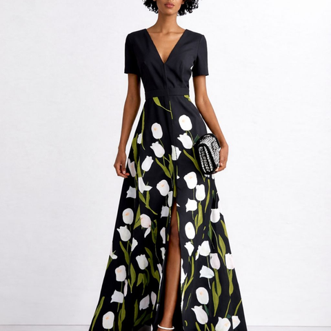 Vestido largo floral con abertura Modern Milla