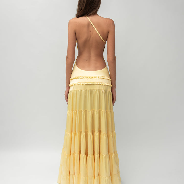 Vestido largo satinado con espalda abierta Modern Athena elegante y sensual