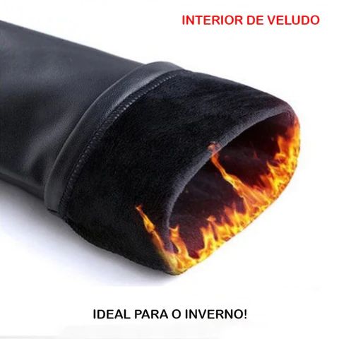 Pantalón femenino moldeador de cuero afelpado negro