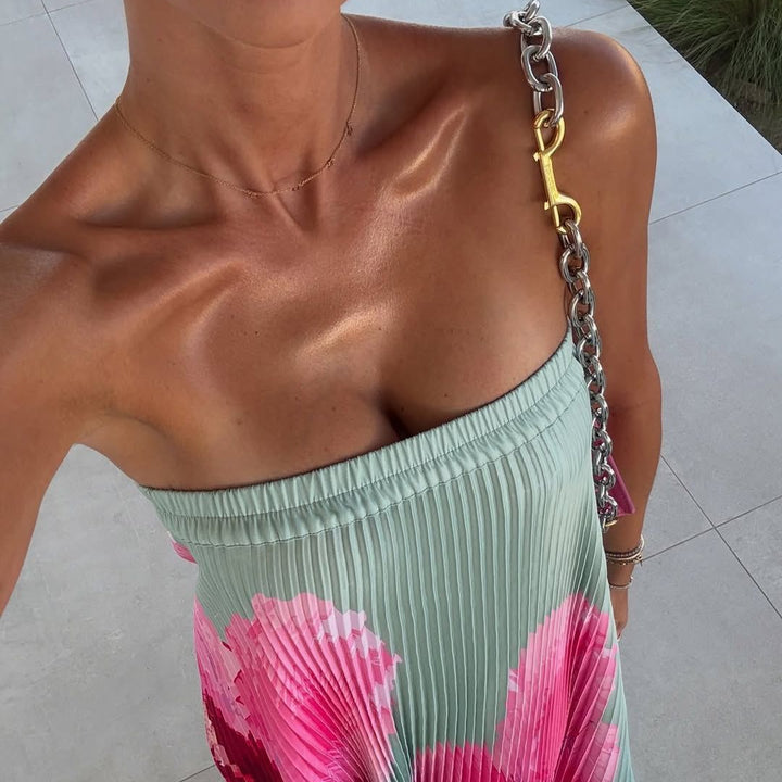 Vestido Longo Plissado Foral Modern Jasminy