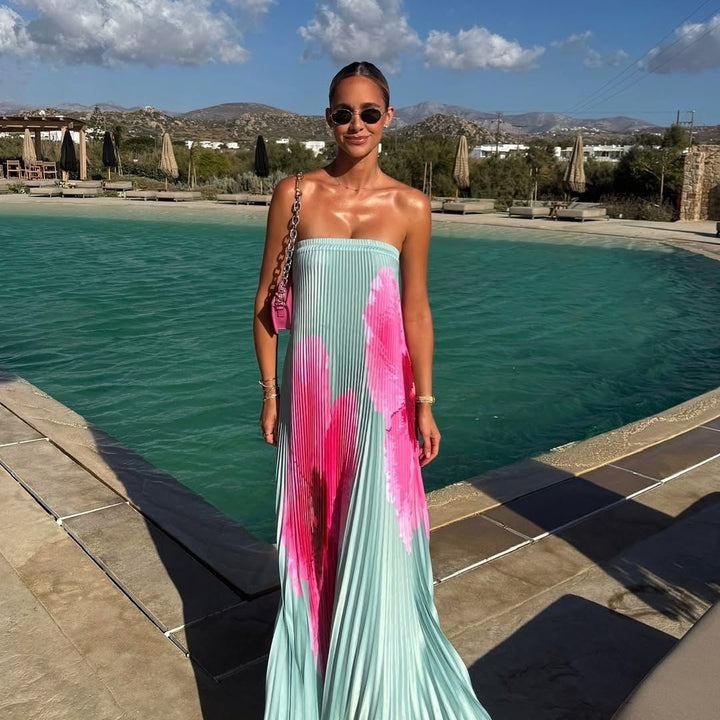 Vestido Longo Plissado Foral Modern Jasminy