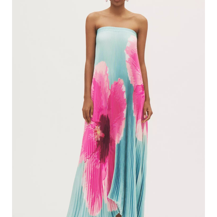 Vestido Longo Plissado Foral Modern Jasminy